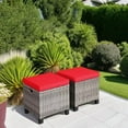 thumbnail image 6 of LEIYY 2 Pieces Patio Rattan Ottomans, Outdoor Wicker Footstool Footrest Seat with Soft Cushions and Steel Frame, All-Weather Patio Ottoman Set for Backyard Garden Poolside,Mix Grey + Red, 6 of 11