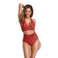 thumbnail image 2 of Melyum Women Two Piece Bikini V Neck Halter Tummy Control Swimsuits Lace Up High Waisted Swimwear Adjustable Leopard Bathing Suits, 2 of 6