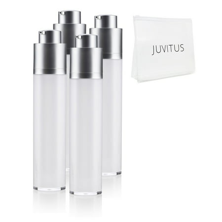 50 ml / 1.7 oz Airless Twist Top White Pump Bottle (4 PACK) + Clear Travel Bag keeps out bacteria and air changing oxidation from your products - durable and leak proof for home or (Best Way To Pack Suits For Air Travel)