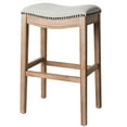 thumbnail image 1 of Maven Lane Adrien Saddle Bar Stool Oak Finish Sand Color Fabric Upholstery, 1 of 6