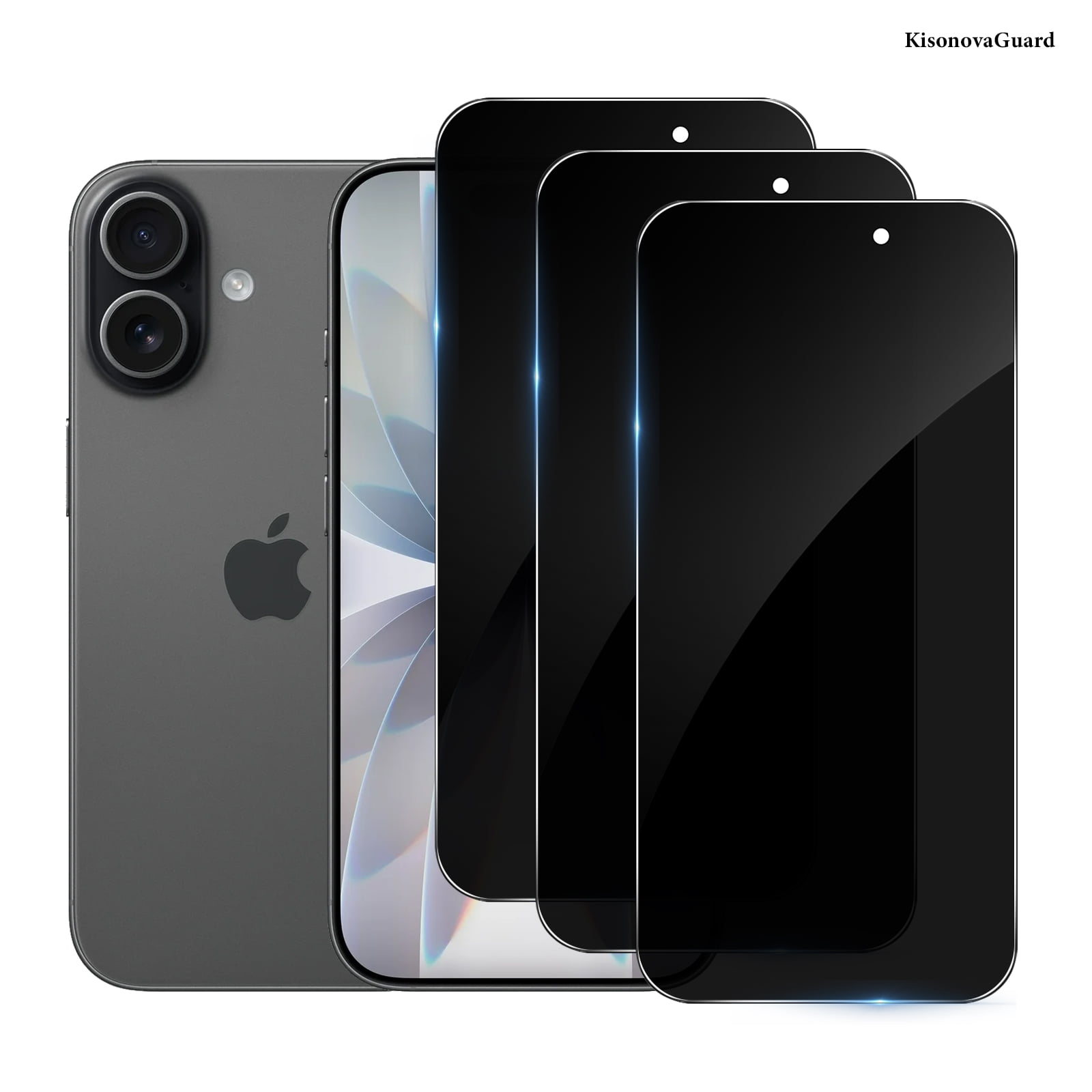 [3 Pack] KisonovaGuard Compatible with iPhone 16 Pro Privacy Screen Protector [6.3 Inch], Tempered Glass, Scratch-proof, Bubble Free, Ultra Resistant [9H Hardness]