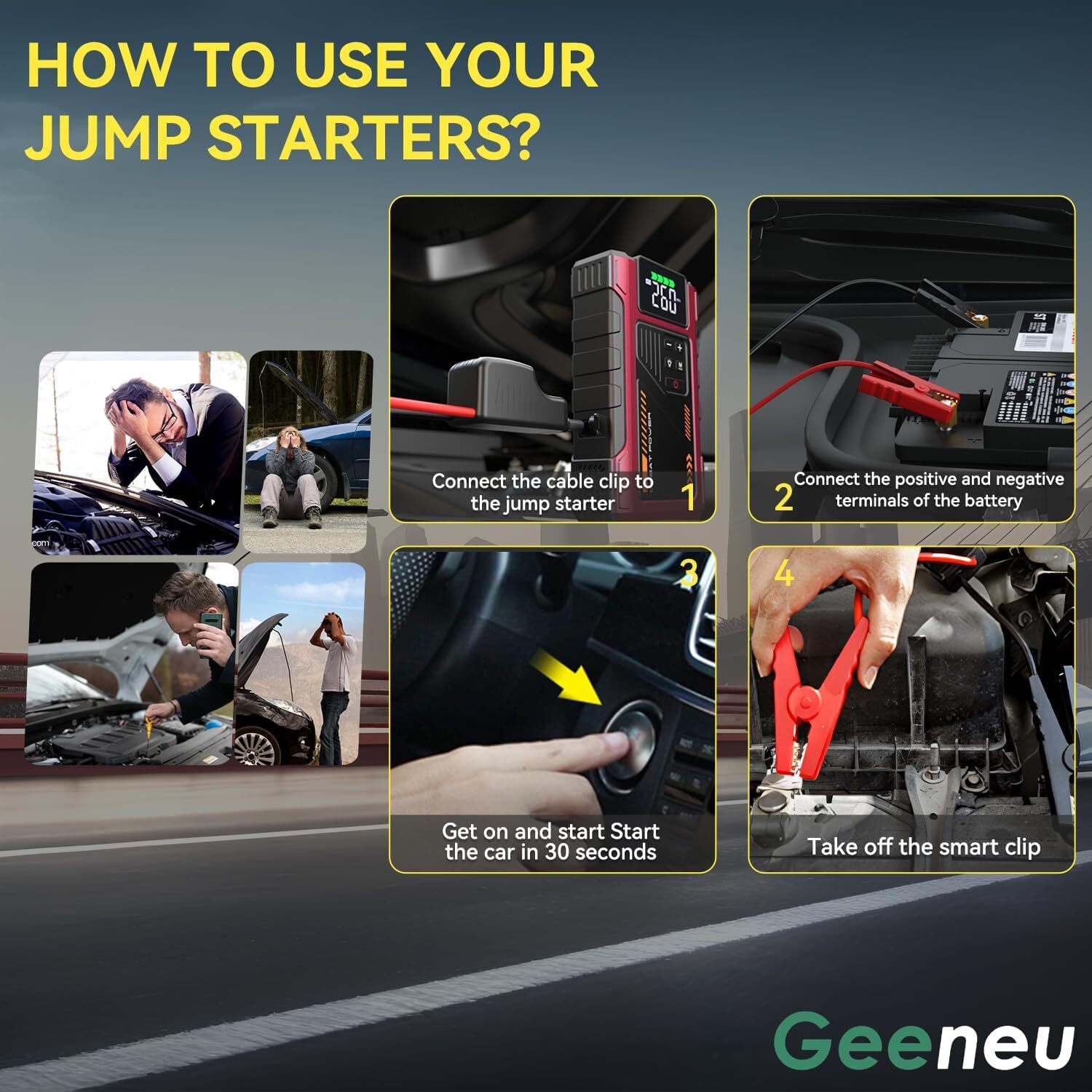 Geeneu Car Jump Starter with Air Compressor,5000A Peak Jumper Box for Car Battery Portable Booster Jump Pack,12V Jumpstart Combo 150PSI Tire Inflator Air Pump(up to 8.0L Gas/6.5L Diesel)