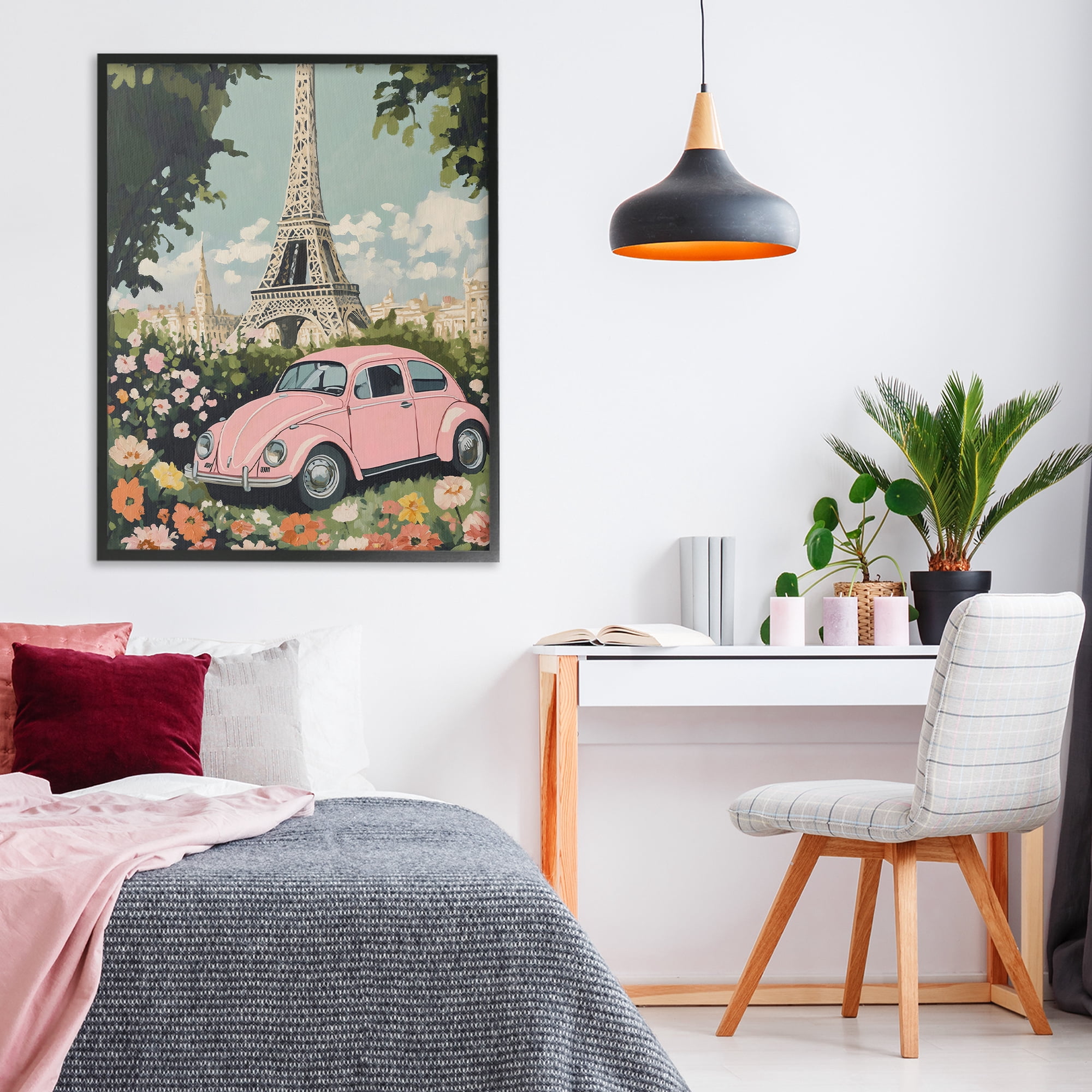 Stupell Industries Paris Pink Car in Bloom Black Framed Giclee Art, design by The Prints Vibe