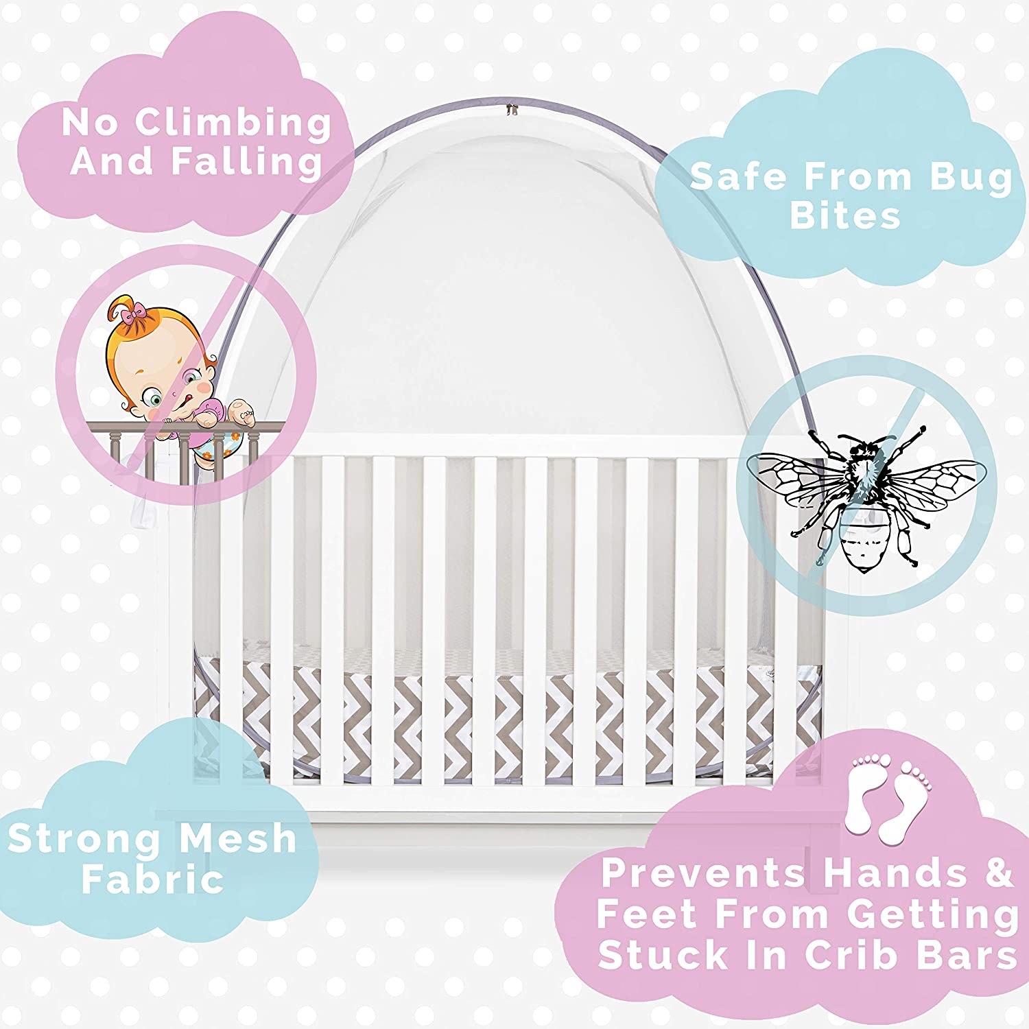 KinderSense Baby Crib Safety Tent - Pop-up See-Through Crib Net with Mosquito Net