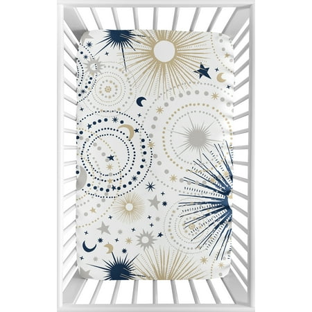 UPC: 0846480092766 | Celestial Navy Blue and Gold Fitted Mini Crib Sheet by Sweet Jojo Designs