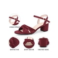 thumbnail image 4 of BLISSFUL STEP Women's Bow Knot Block Heel Ankle Strap Sandals Burgundy (Size 9), 4 of 7
