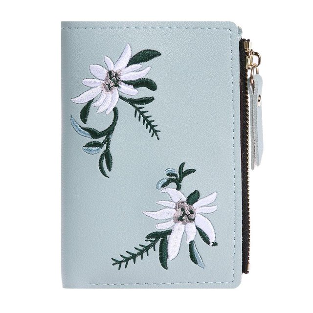 Mini monederos de mano con bordado de flores simples para mujer carteras cortas de cuero PU tarjetero