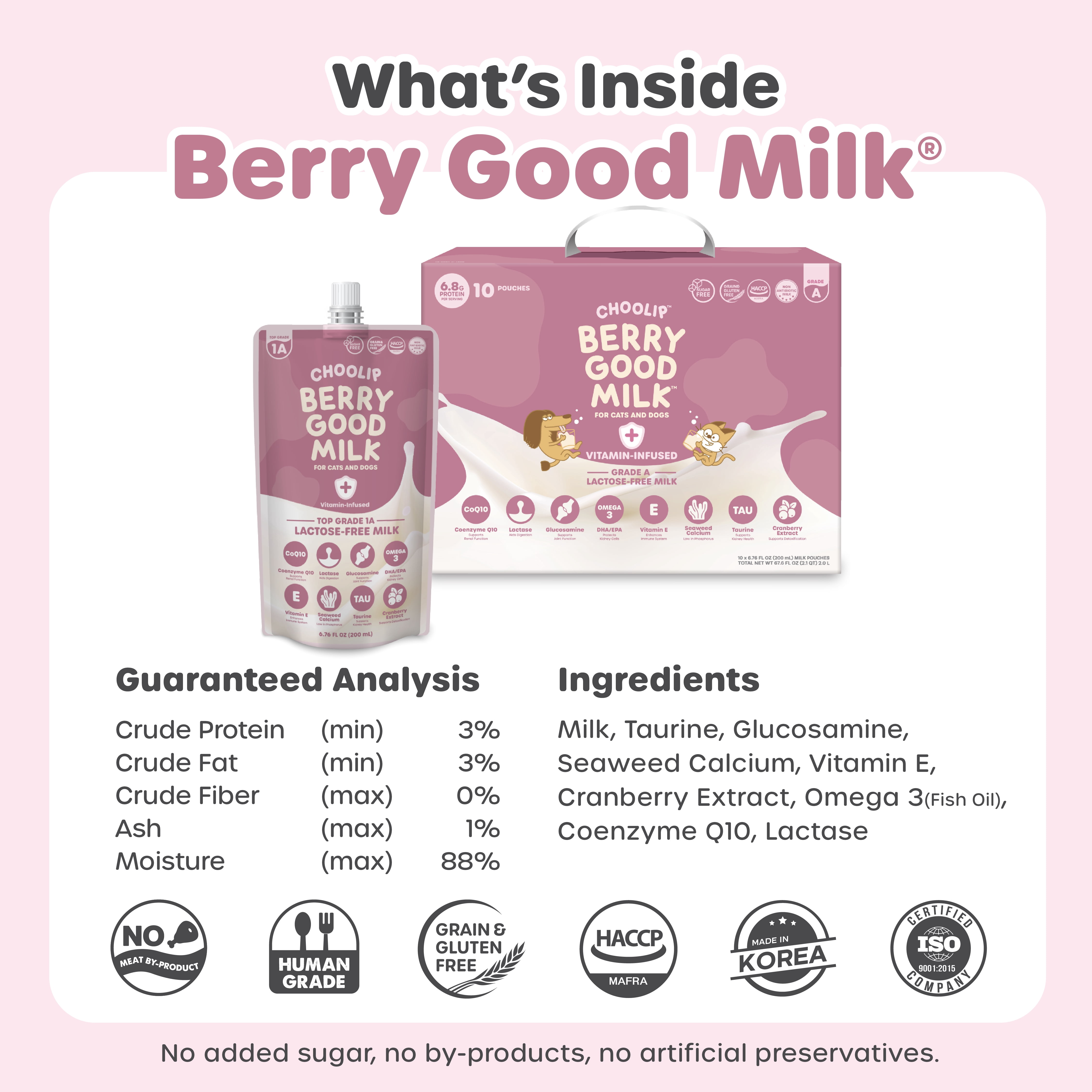 Choolip Berry Good Milk Lactose Free Vitamin Milk for Cats & Dogs, 67.6 fl oz (10 Pack)