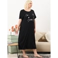 thumbnail image 2 of Women's Plus Size Nightgown Cat Print with Pocket Sleep Dress Sleepwear Black 1X, 2 of 6