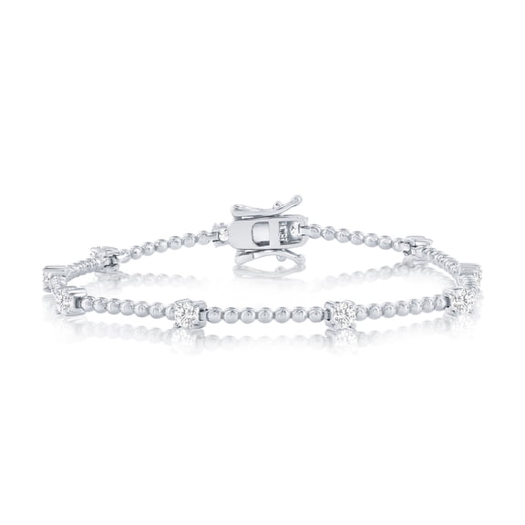 Beaux Bijoux Sterling Silver Round Simulated Diamond CZ Beaded Bracelet - Fine Bracelet - Hypoallergenic Bracelet for Women