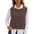 thumbnail image 3 of Unir Womens Vests Casual Solid Cable Knit Crew Neck Cropped Split Hem Polyester Sleeveless Sweater Vest Daily Basic Waistcoat S-XXL Cozy Wear 1Pc, 3 of 7