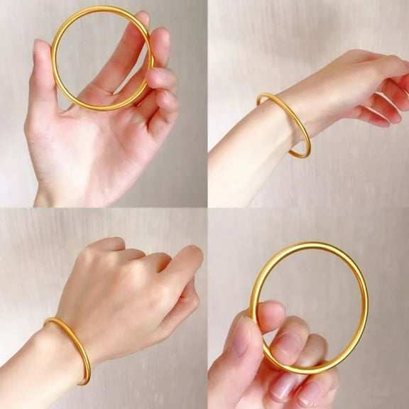 Solid, Colorfast Golden Bangle with Ti Steel Bracelet
