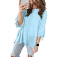 thumbnail image 2 of fatyb Women's Tops Drawstring 3/4 Length Sleeve Shirts Crewneck Comfy Casual Loose Blouses Tees, 2 of 7