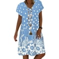 thumbnail image 1 of Innerwin Robes Évasées Imprimé Floral Robe Midi d'Été pour Femmes Fête Col en V Bohème Plage Robe Bleu Ciel m, 1 of 2