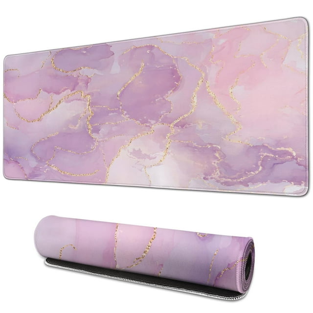 Large 31.5x11.8in Pink Gold Marble Desk Mat - Mouse Pad & Laptop Protector
