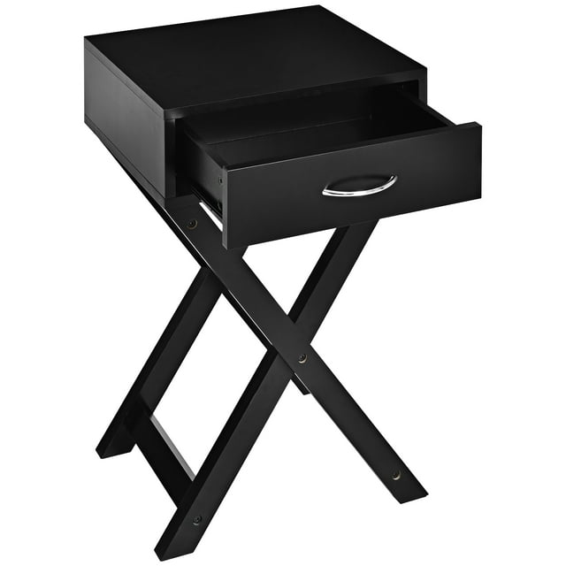 Patiojoy Table de Chevet Moderne Polyvalent 2 Pcs en Forme de X Table d'Appoint en Bois avec Tiroir Table d'Appoint pour Chambre Noir