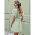 thumbnail image 2 of Green Women Summer Textured Lace V-Neck Short Sleeve Waisted A-Line Dress With Ruffle Sleeves, 2 of 6