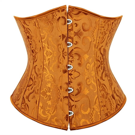 Womens Underbust Corset Plus Size Gothic Corset Cincher Medieval Corsets for Women Jacquard Vintage Waist Corset Top Gold Size 6XL