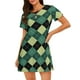 thumbnail image 1 of Fotbe Green Squares Bata de Dormir para Mujer con Estampado, Camisón de Algodón de Manga Corta, Ropa de Dormir Casual, 1 of 6