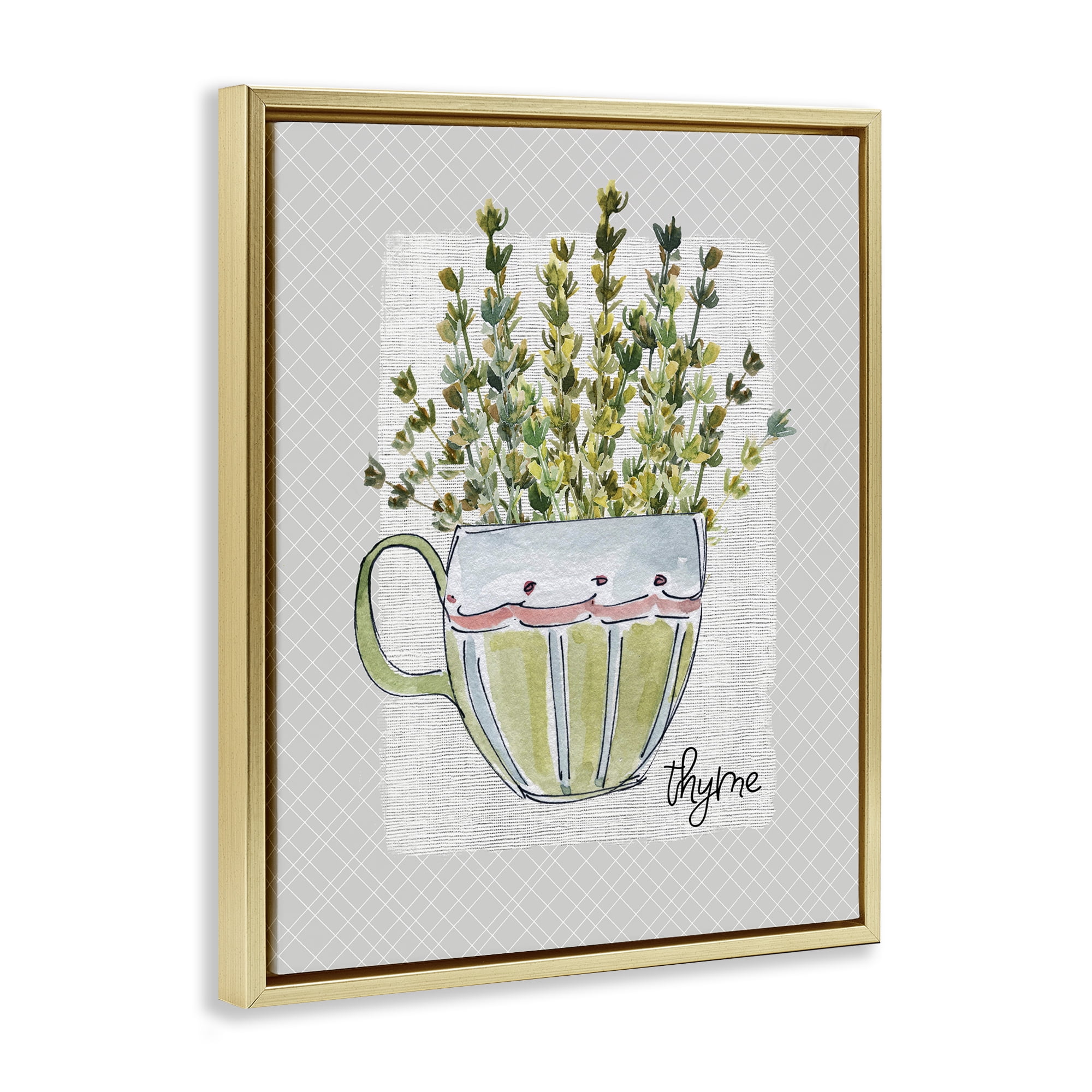 Stupell Industries Thyme Herb Mug Gold Framed Floater Canvas Wall Art, design by Livi Finn
