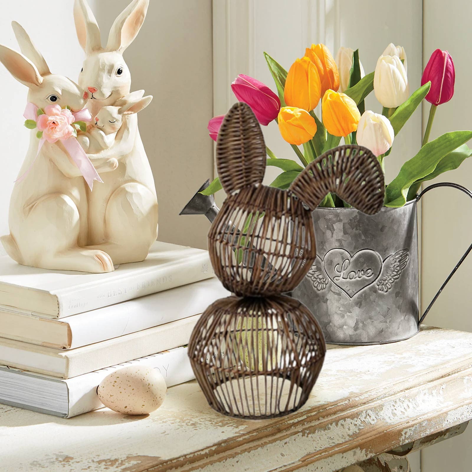 Easter Bunny Ornament 30x15cm Easter Natural Rattan Hand-woven Bunny Easter Woven Basket Pastorals Decoration