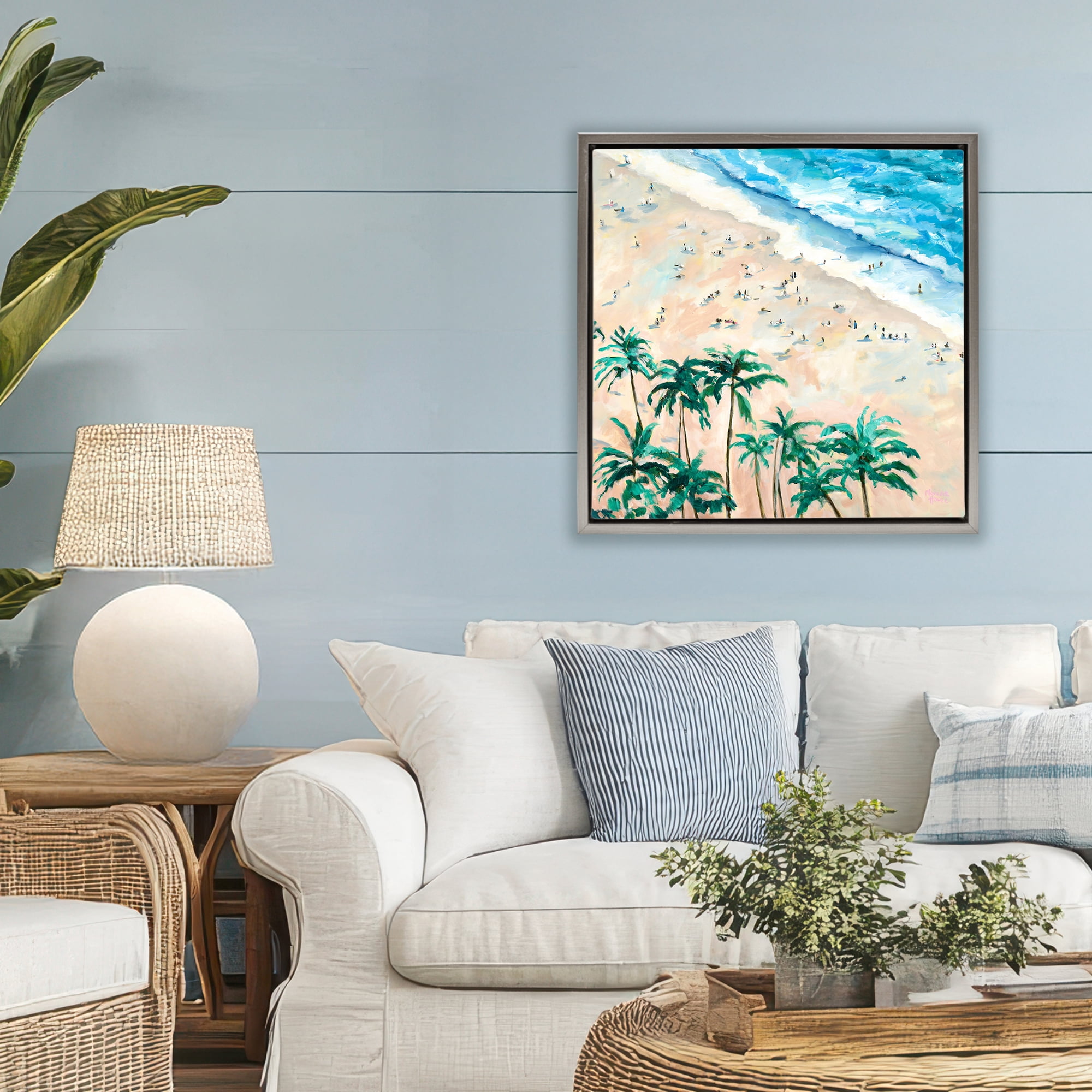 Stupell Industries Waikiki Beach Overview Gray Framed Floater Canvas Wall Art, design by Meredith Howse