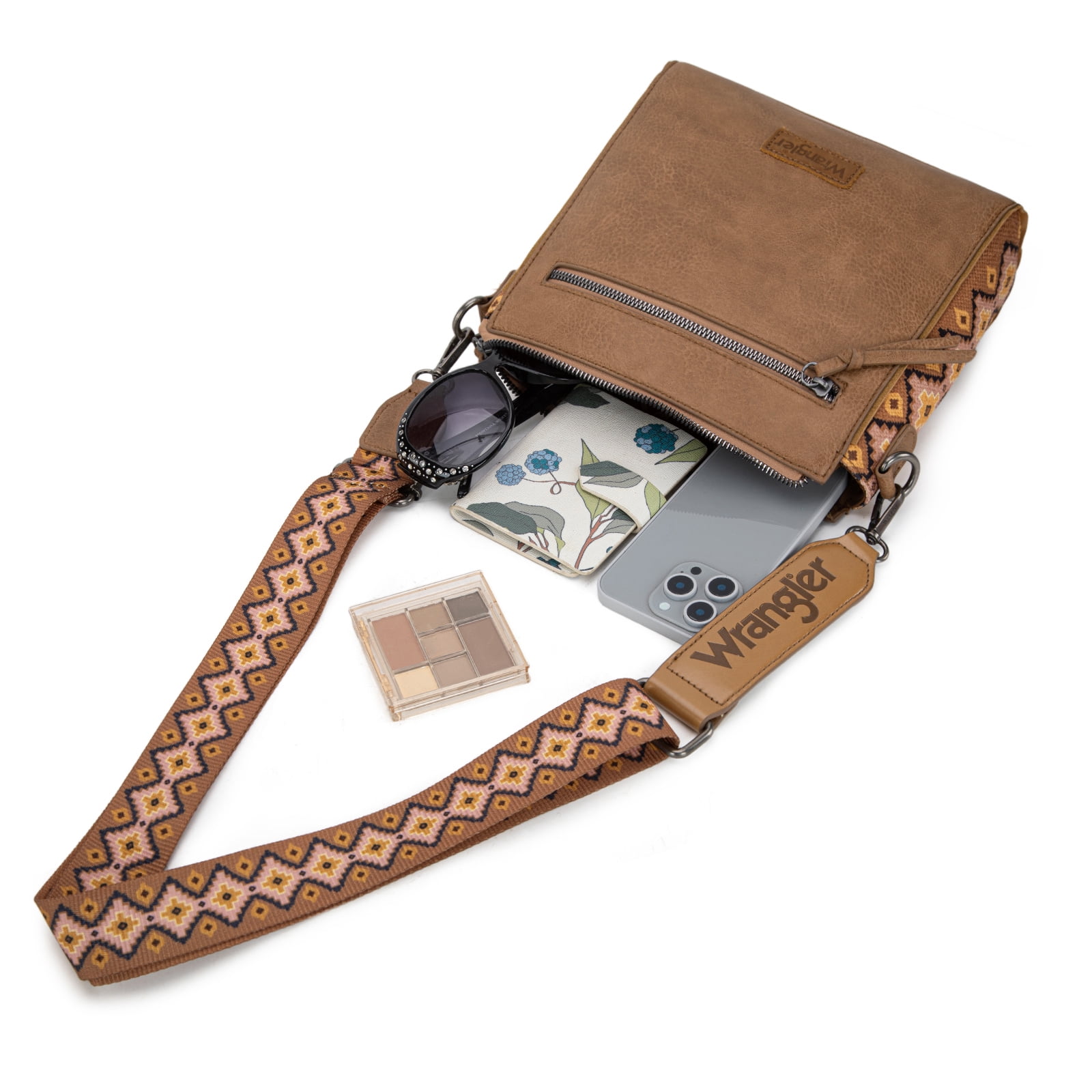 Wrangler Aztec Crossbody Bags Boho Shoulder for Women, Brown