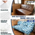 thumbnail image 3 of POLERO Stretchy RV Dinette Cushion Covers Suitable for Travel Trailer Camper RV Sofa Slipcovers Fit for Foldable Futon Sofa Bed, Blue Floral Leaves, 3 of 5