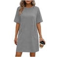thumbnail image 2 of QSAWXQZ Women Plus T Shirt Dress Pockets Short Sleeve Crew Neck Loose Mini Dress for Summer 5XL, 2 of 6