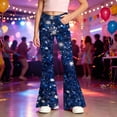 thumbnail image 2 of Girls Sequin Flared Pants, 3D All-Over Print Sparkly Bell-Bottoms with Zipper for Party 5-16Years, 2 of 4
