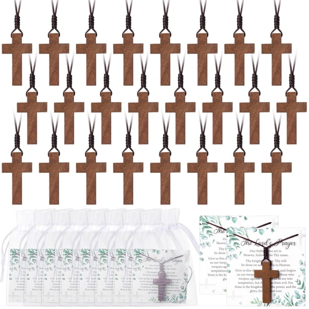 Juego de collares con forma de cruz de madera Ecation con tarjetas de oración, 36 piezas