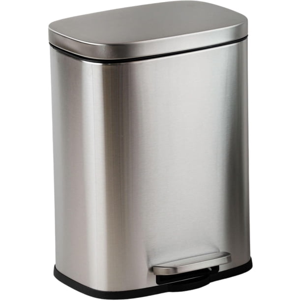 Bote de basura baño Cesto de basura chico de acero inoxidable con cerrado automático suave con contenedor interior Basurero papelera para baño Cubo tapa y pedal (Plateado, 5 litros)