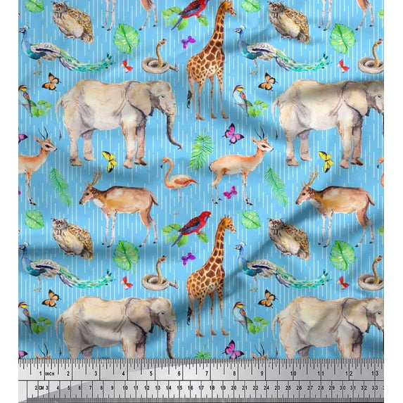 Soimoi Georgette Viscose Fabric Tropical Leaves,Birds & Animals Jungle Print Fabric by Yard 42 Inch Wide