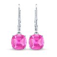 thumbnail image 2 of Rosec Jewels Cushion Cut Lab Created Pink Sapphire Solitaire Drop Earrings for Women (8 mm), 14K White Gold, 2 of 6