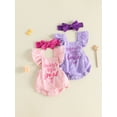 thumbnail image 3 of Cjfdfy Newborn Baby Girl Summer Clothes Baby Girls Mama's Little Bestie Daddy's Little Girl Outfit Ruffled Sleeveless Bow Embroidery Plaid Romper Headband Set, 3 of 9