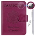 thumbnail image 1 of Funda de piel Airtag para pasaporte, con bloqueo RFID, artículos esenciales de viaje, accesorios de equipaje imprescindibles para viajar (118 #Purple), 1 of 9