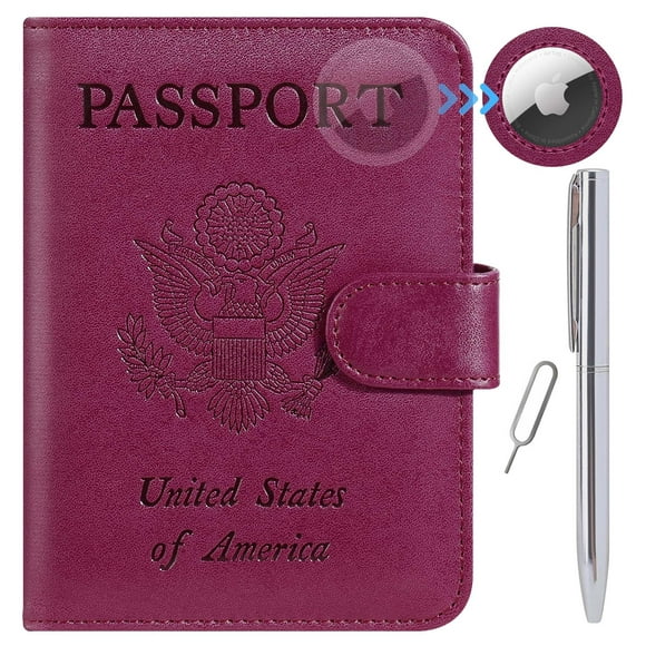 Funda de piel Airtag para pasaporte, con bloqueo RFID, artículos esenciales de viaje, accesorios de equipaje imprescindibles para viajar (118 #Purple)