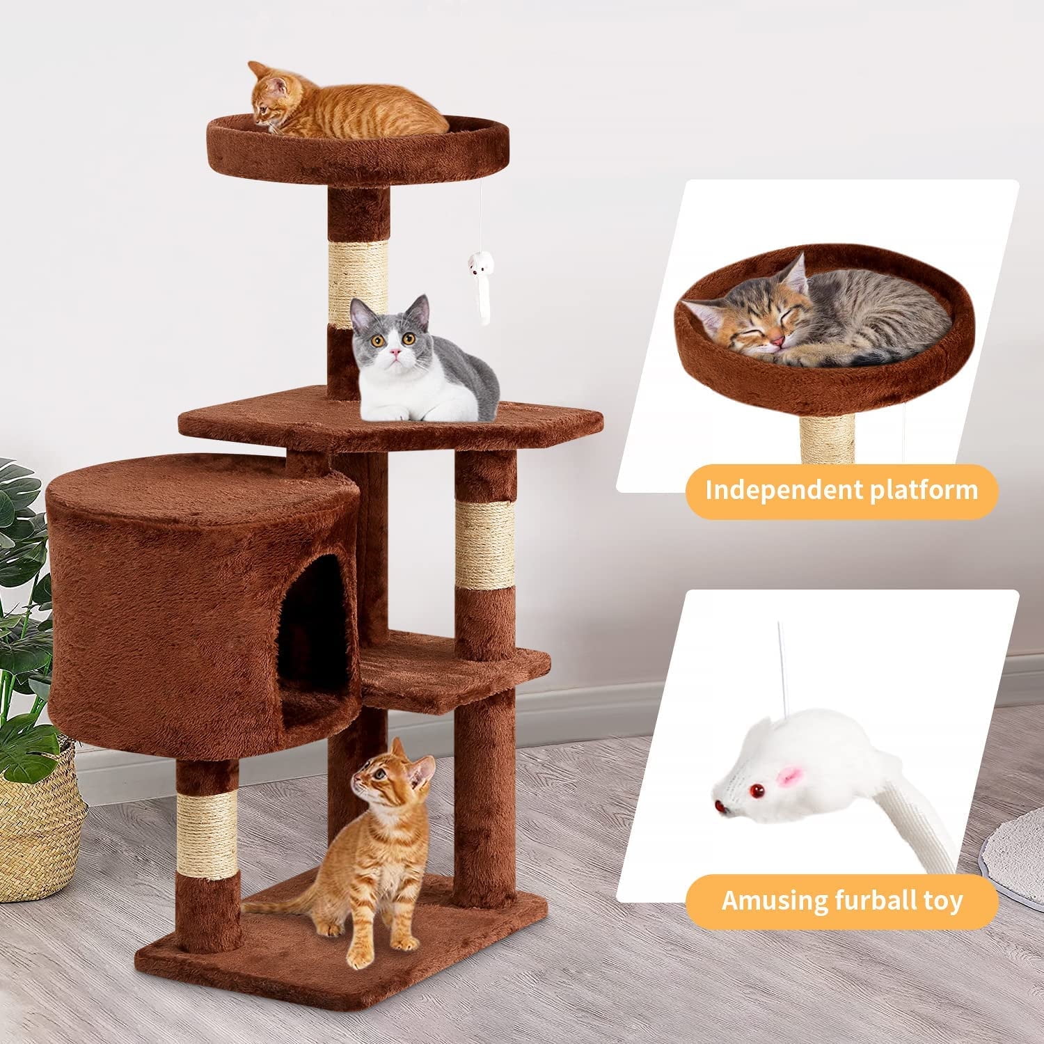 BestPet 36 inch Tall Cat Tree Cat Tower Cat Condo Multi-Level,Brown