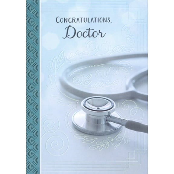 Designer Greetings Congratulations Doctor: Stethascope Photo, Thin Outlined Stems and Leaves on Light Blue Graduation Congratulations Card