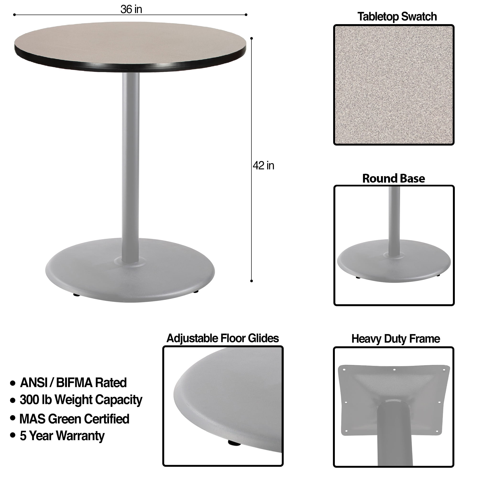 Hampden Furnishings Bennet Collection Round Grey Cafe Table, 42" Height, 36" Top