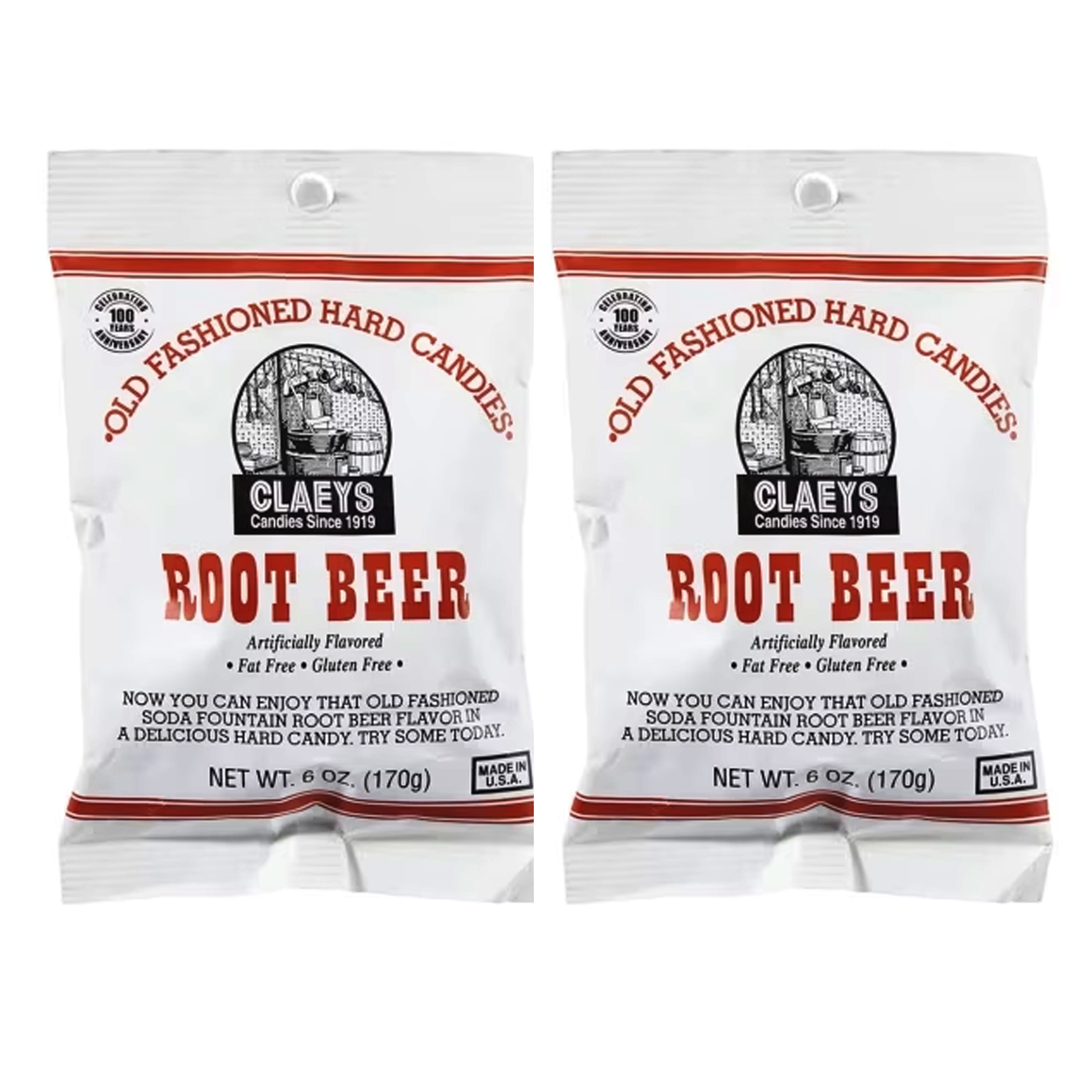 (6 pack) 2 Bags Claeys Root Beer Sanded Candy Drops Hard Candies Natural Gluten Free 6oz