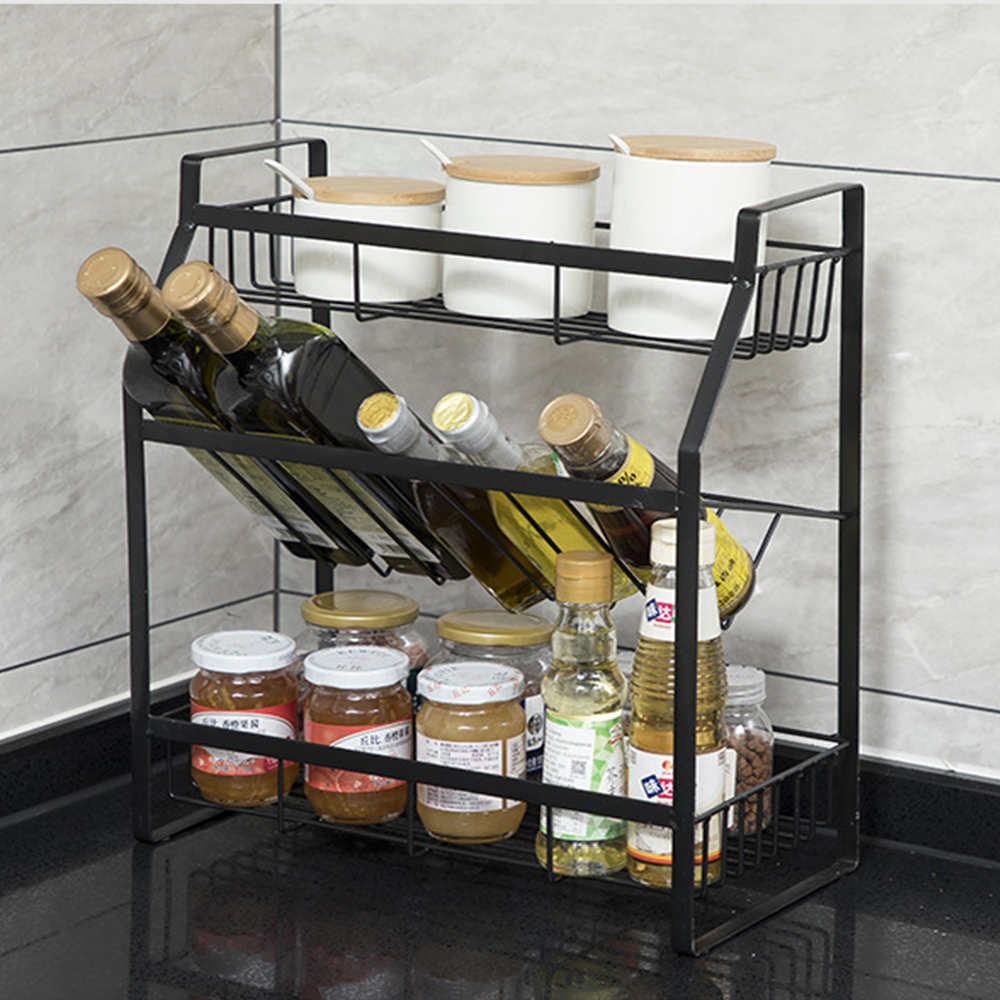 Black 3 Tier Spice Rack Kitchen Bathroom Countertop Organizer Storage