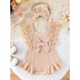 thumbnail image 2 of Suealasg Newborn Baby Girl 2Pcs Summer Outfits Lace Sleeve Round Neck Ruffle Romper with Headband Set Infant Birthday Photoshoot Clothes 0-18 Months, 2 of 8