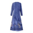 thumbnail image 5 of pstuiky Dresses for Women, Women Cotton and Linen Dress Long Sleeve Crew Neck Dress Printed Dress and Ankle Dress Casual Holiday Dress with Pockets Leisure Blue M, 5 of 5