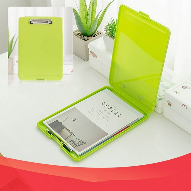 Clipboard with Storage, Plastic Storage Clipboard with Low Profile Clip, Heavy Duty Nursing Clipboards Foldable, Waterproof Coaches Clipboard Case, Letter Size Smooth Writing,Green