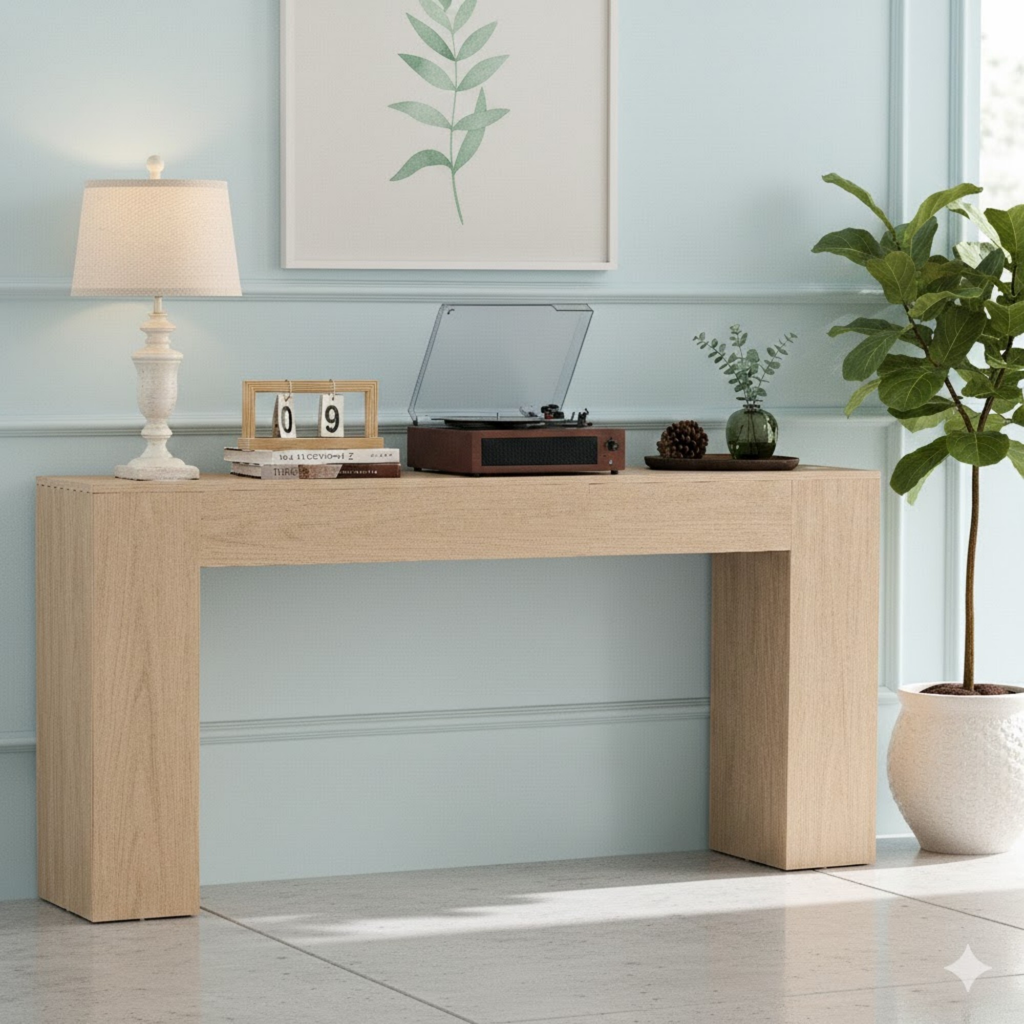 AENKYO 63" Farmhouse Console Table, Extra Long Sofa Table for Entryway and Living Room, Rustic Wood Finish, Light Oak