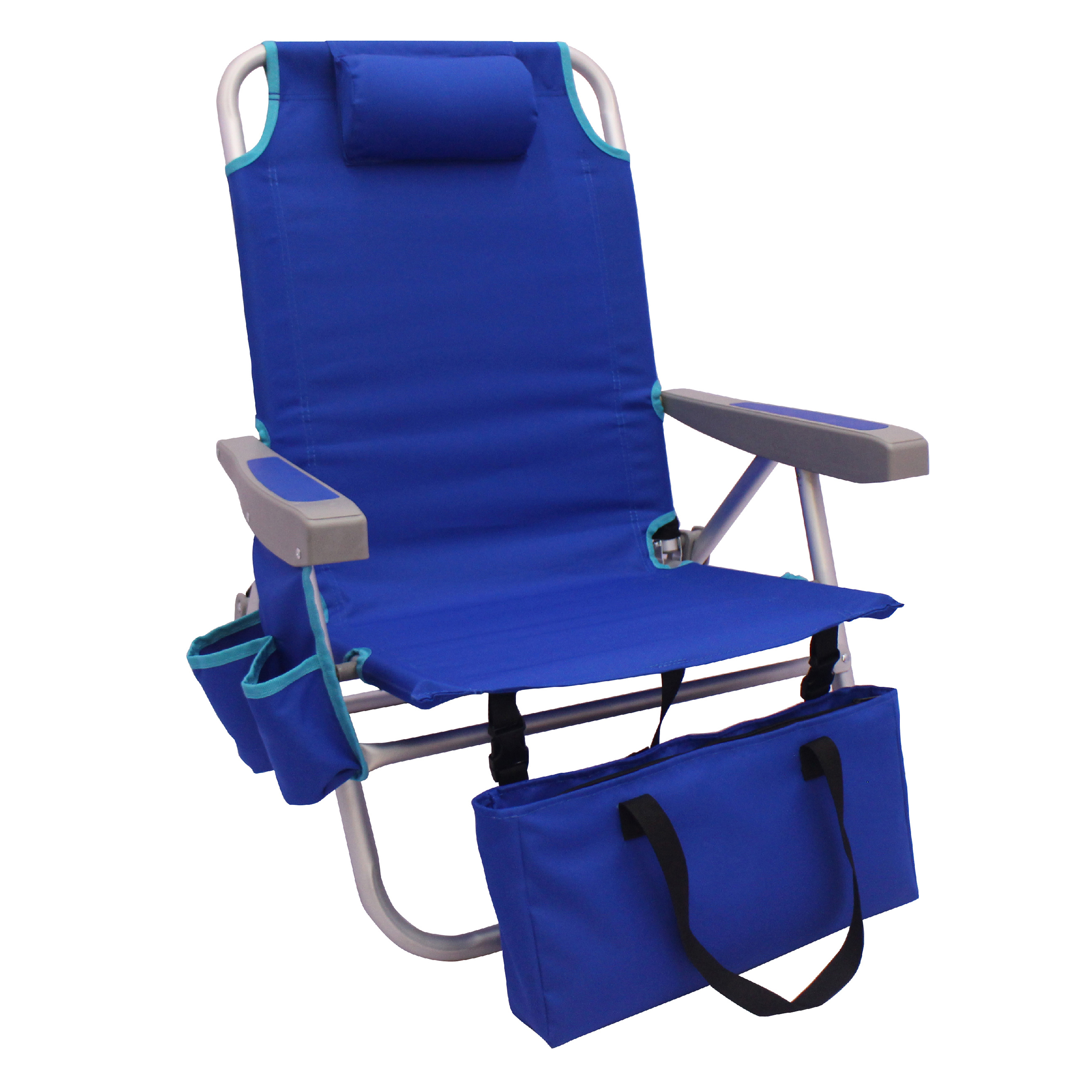 2-Pack Mainstays Reclining Beach & Event Backpack Chair with Cooler Bag Blue - image 4 of 12