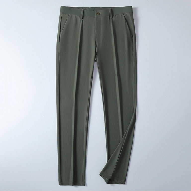 Iugvhana Straight Fit Dress Pants for Men Casual Business Flat Front  Wrinkle Free Comfort Stretch Pants Fashion Solid Color Versatile Trouser  Army ...