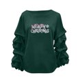 thumbnail image 2 of Yteetum Women's Merry Christmas Sweatshirts Oversized Crewneck Christmas Pleated Ruffle Trim Pullover Hoodless Sweatshirts Tops Womens Casual Xmas Graphic Round Neck Loose Lantern Sleeve Sweatshirts, 2 of 7