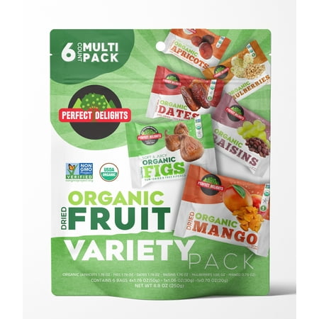 Perfect Delights Organic Dried Fruit Snack Packs, Vegan and Gluten-Free, 6 Bags, 8.8 oz